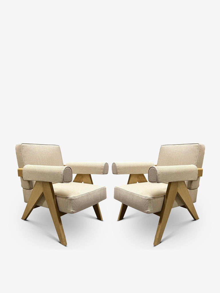 Pierre Jeanneret Capitol Armchairs in Lipari Crema – Pair