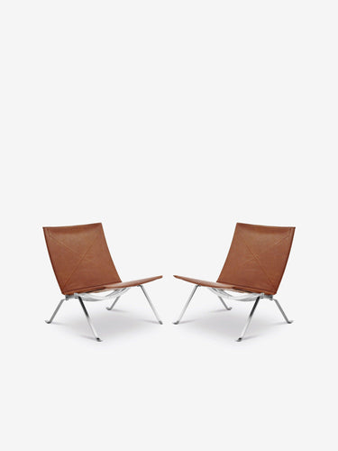 Pair Of Poul Kjaerholm PK22 Lounge Chair in Rustic Leather by Fritz Hansen - MONC XIII