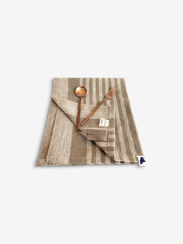 Pair Of Rough Linen Tea Towel in Tan Stripe by Amphitrite Studio