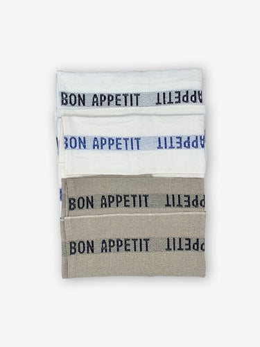 Charvet French Linen 'Bon Appetit' Torchon in Natural and Black by Charvet Tabletop New Napkins and Tableclothes