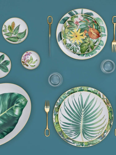 Hermes Passifolia Dinner Plate 'Palm' by Hermes Tabletop New Dinnerware Plate / White and Green / Porcelain 3609095110037