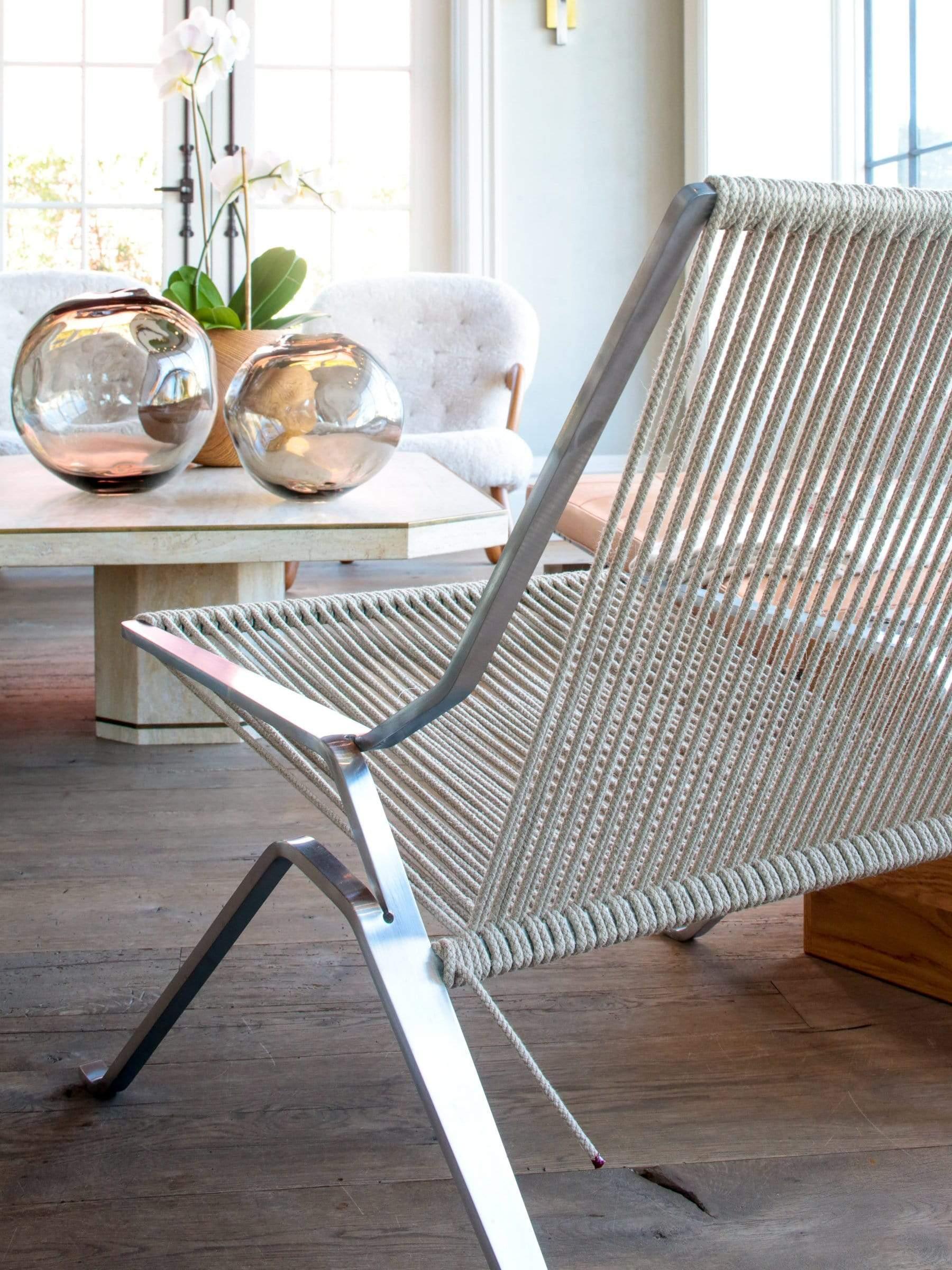 PK25 Lounge Chair , Flagline: Flag Halyard Natural, Steel frame: Steel Chromed Spring Steel