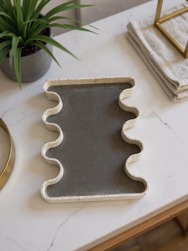 Ossicle Large Marble Tray in Sage Suede Calfskin by Giobagnara