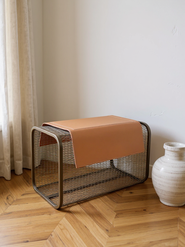 Caballito Piccolo Bronze Steel Mesh Bench in Sole Wool & Brown Fabric by Oscar Maschera