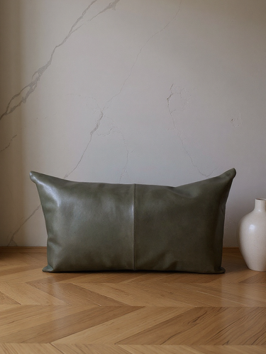 Mao Large Ottoman In Full Grain Leather Green Colour