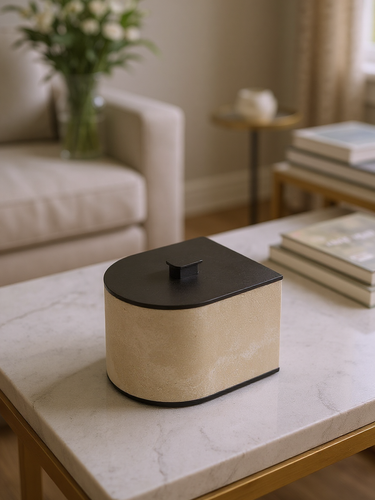 Nobble Marble Large Low Box in Travertino Titanium by Giobagnara