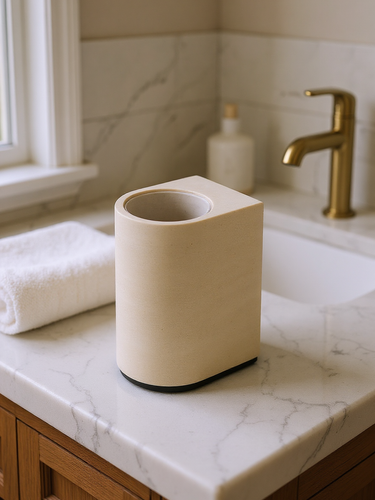 Nobble Marble Toothbrush Holder in Travertino Titanium by Giobagnara
