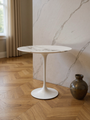 Eero Saarinen Oval Side Table with Grey Satin Marble & White Base by Knoll