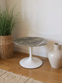 Eero Saarinen Small Round Coffee Table with Grey Marble Top & White Base by Knoll