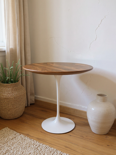 Tall Eero Saarinen Round Side Table with Rosewood Top & White Base by Knoll