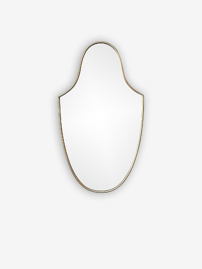 1950's Elongated Shield Mirror in Aged Brass in the Style of Gio Ponti