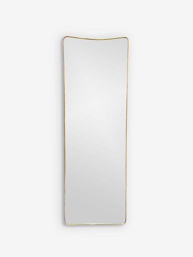1950's Long Floor Mirror in Aged Brass in the Style of Gio Ponti