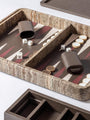 Rodi Backgammon Set in Travertine and Walnut in Calfskin Golf by Giobagnara