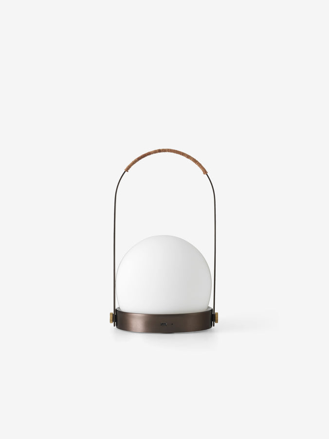 Carrie Portable LED Lamp in Bronzed Brass with Rattan Hande by Norm Architects