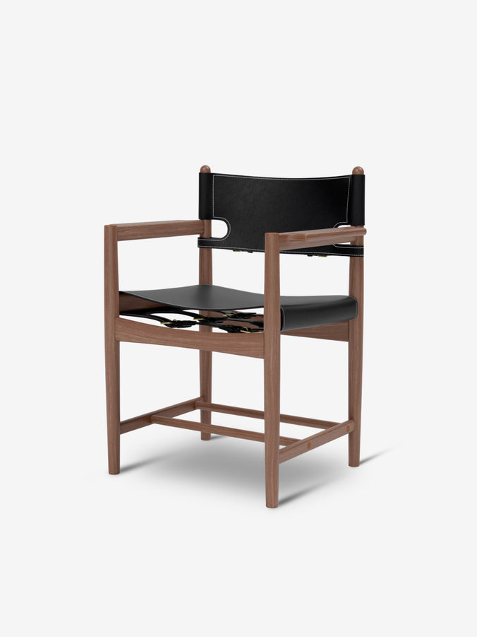 Borge Mogensen Spanish Dining ArmChair in Smoked Oak oiled and Black Leather