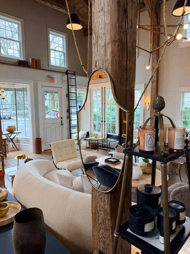 1950's Elongated Shield Mirror in Aged Brass in the Style of Gio Ponti