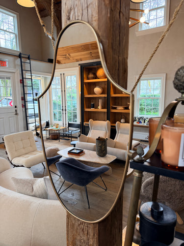 1950's Elongated Shield Mirror in Aged Brass in the Style of Gio Ponti