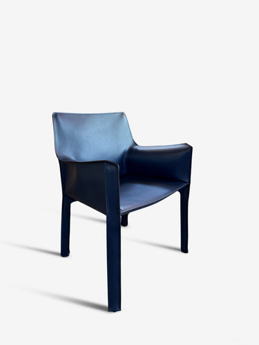 Bellini 413 Cab Chair in Blue Leather by Cassina