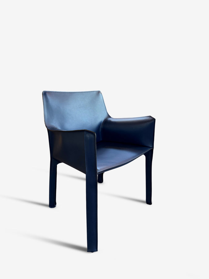 Bellini 413 Cab Chair in Blue Leather by Cassina