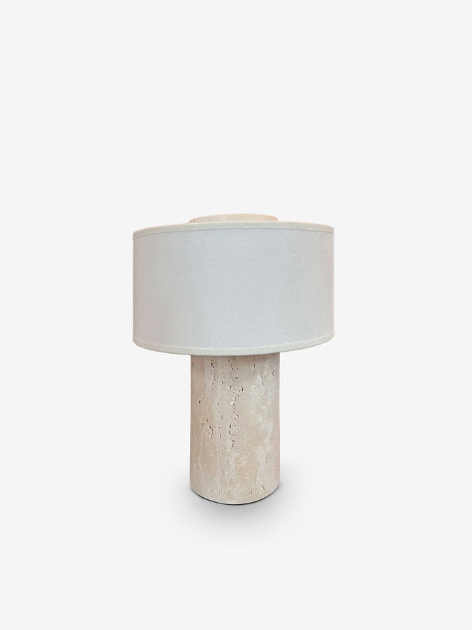 Aurie Portable Lamp in Travertine Stone & Linen by Blossholm
