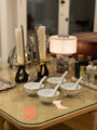 Aurie Portable Lamp in Linen & Calacatta Viola Marble by Blossholm