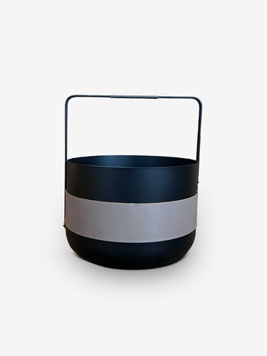 Emma Firewood Basket in Noir with Brass Details by Eldvarm