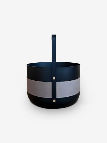 Emma Firewood Basket in Noir with Brass Details by Eldvarm
