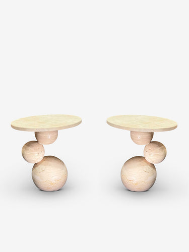Pair of Travertine Side Tables by a French Atelier, Produced Exclusively for MONC XIII