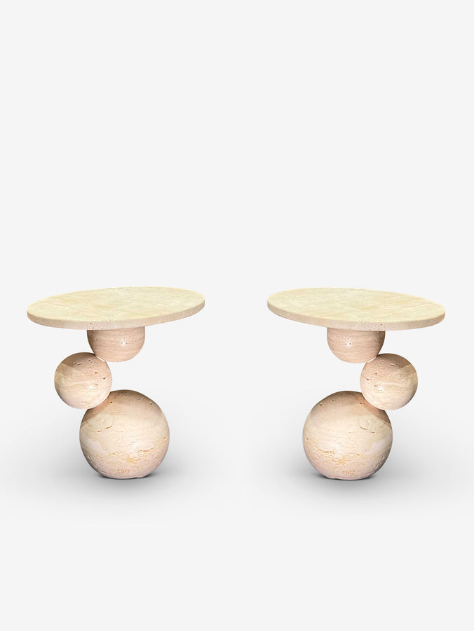 Pair of Travertine Side Tables by a French Atelier, Produced Exclusively for MONC XIII