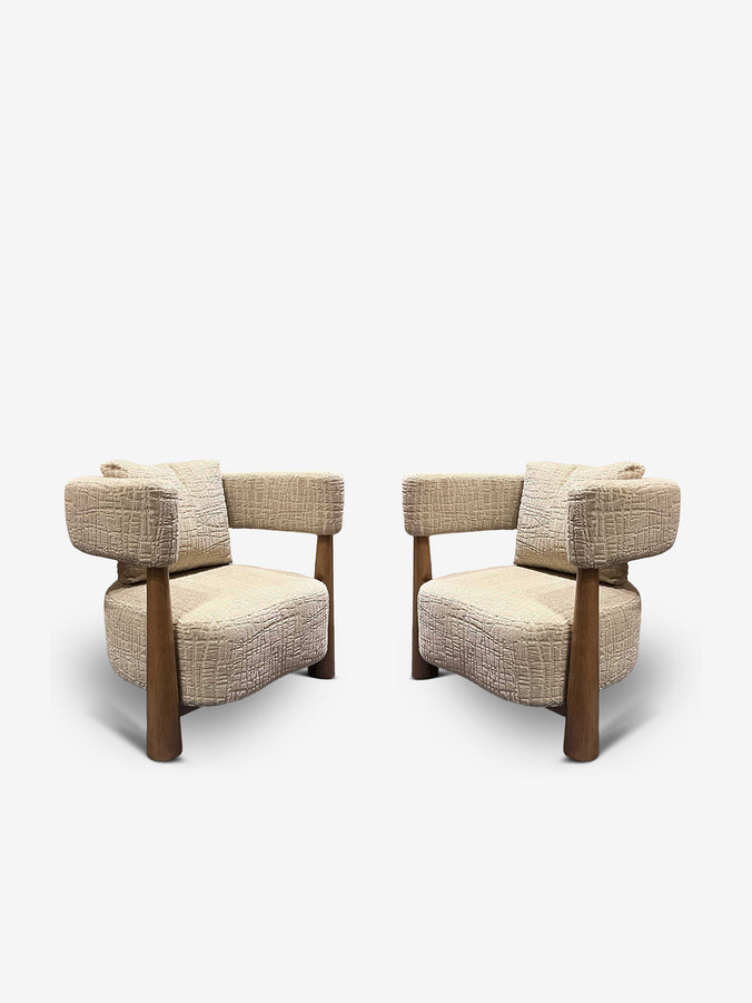A French Atelier Produced for MONC XIII Pair of Armchairs in Nobilis Fabric and Beechwood Frame