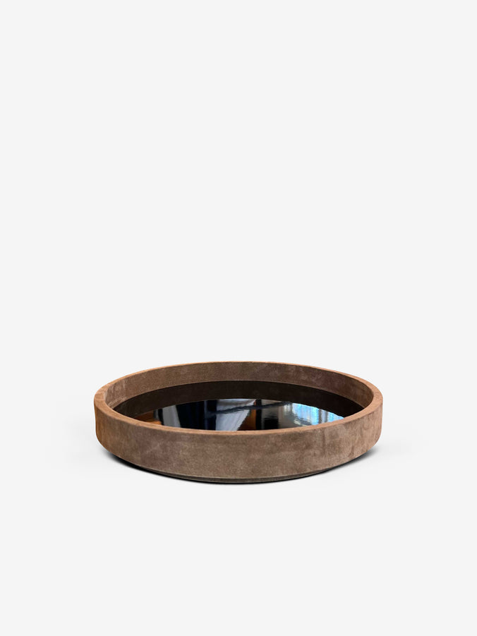 Platte M Round Tray Covered in Tobacco Suede and Black Lacquer by Michael Verheyden