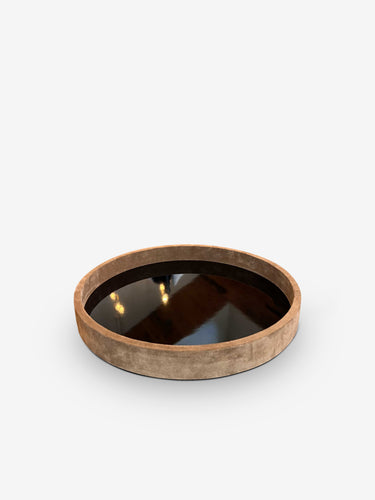Platte M Round Tray Covered in Tobacco Suede and Black Lacquer by Michael Verheyden