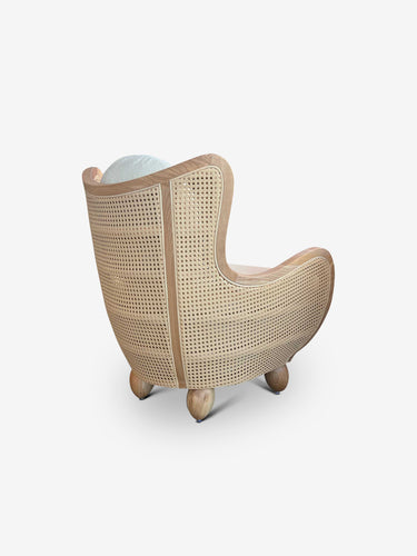 A French Atelier Produced for MONC XIII Pair of 1920s French Inspired Ashwood and Wicker Chairs in Bouclette
