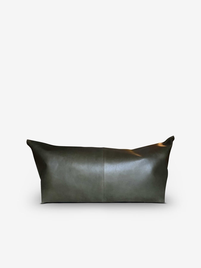 Mao Large Ottoman In Full Grain Leather Green Colour