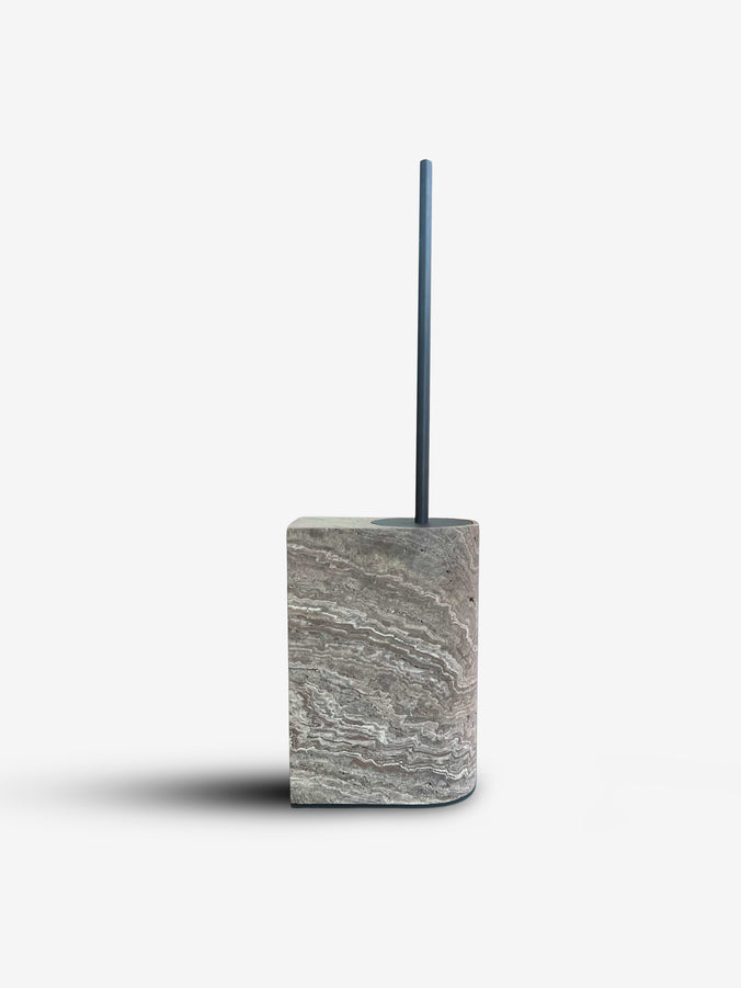 Nobble Marble Toilet Brush in Travertino Titanium by Giobagnara