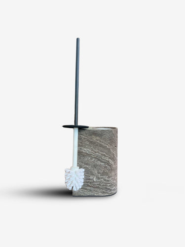 Nobble Marble Toilet Brush in Travertino Titanium by Giobagnara