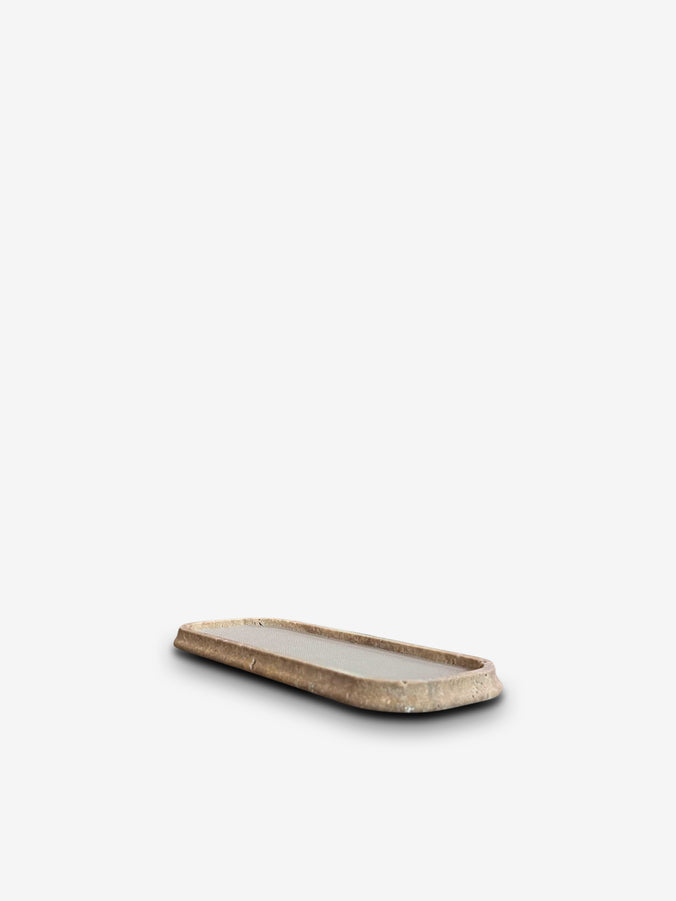 Rodi Walnut Travertino Marble and Golf Stone Valet Tray Long Rectangular Large by Giobagnara