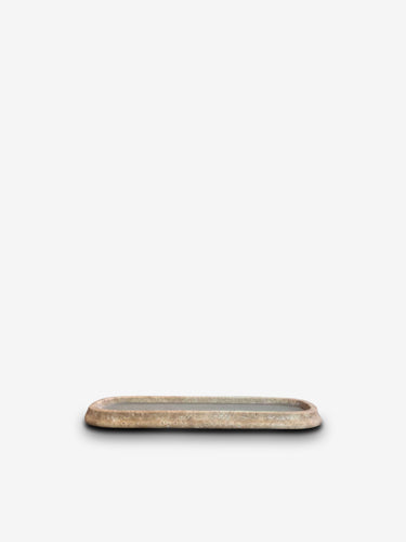 Rodi Walnut Travertino Marble and Calfskin Golf Mud Valet Tray Long Rectangular Small by Giobagnara