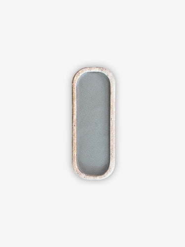 Rodi Walnut Travertino Marble and Calfskin Golf Mud Valet Tray Long Rectangular Small by Giobagnara