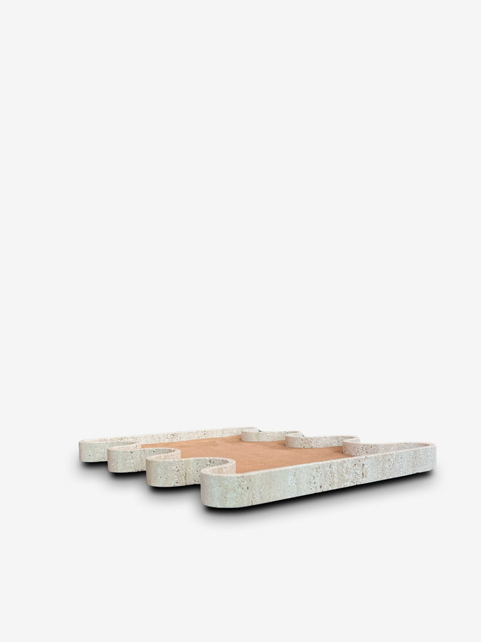 Ossicle Medium Marble Tray in Tobacco Suede Calfskin by Giobagnara