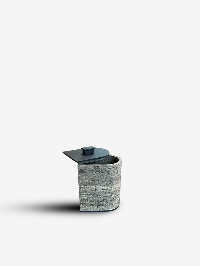 Nobble Marble Small High Box in Travertino Titanium by Giobagnara