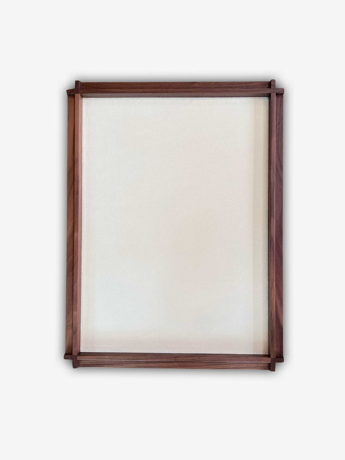 Structura Tray Large in Walnut with Ivory Deer Calfskin by Giobagnara