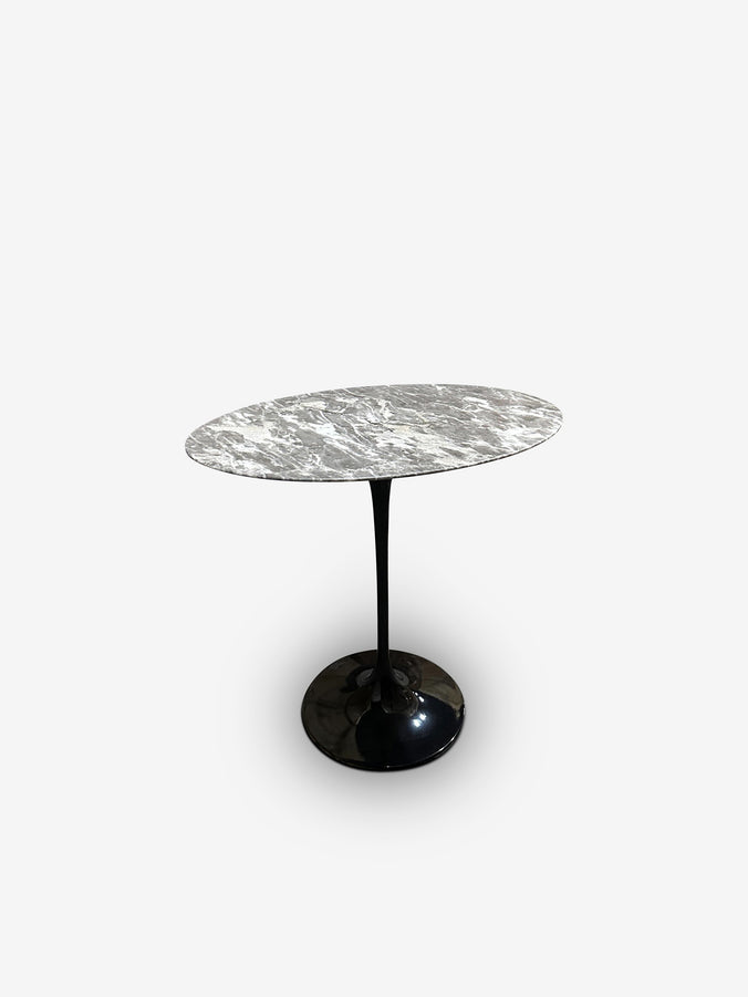 Eero Saarinen Oval Side Table in Grey Satin Marble & Black Base by Knoll