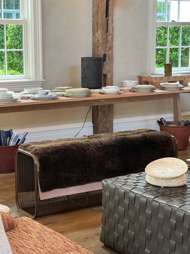 Caballito Lungo Bronze Steel Mesh in Dark Sheepskin & White Suede by Oscar Maschera