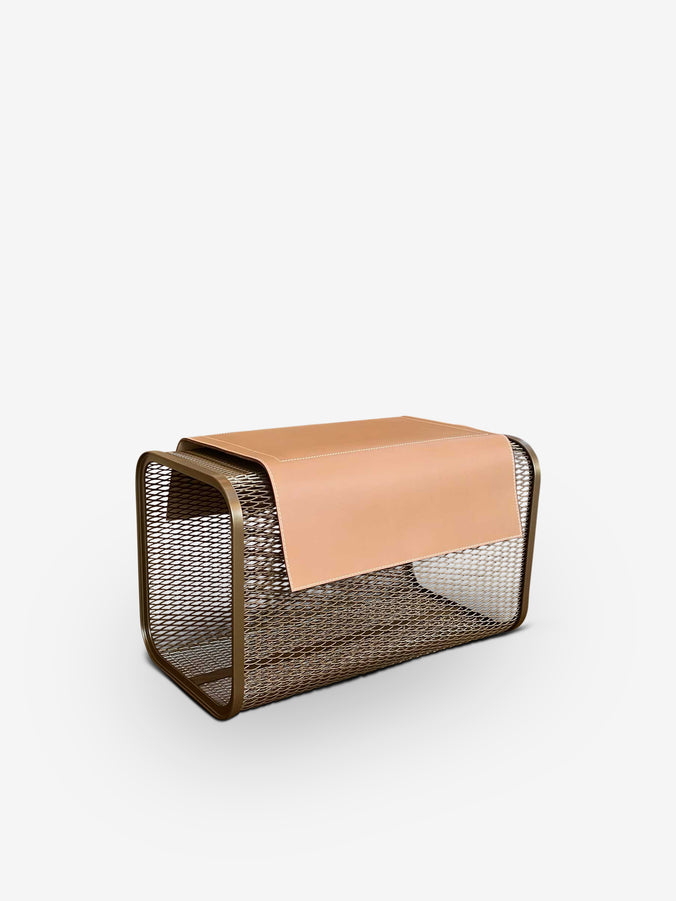 Caballito Piccolo Bronze Steel Mesh Bench in Sole Wool & Brown Fabric by Oscar Maschera