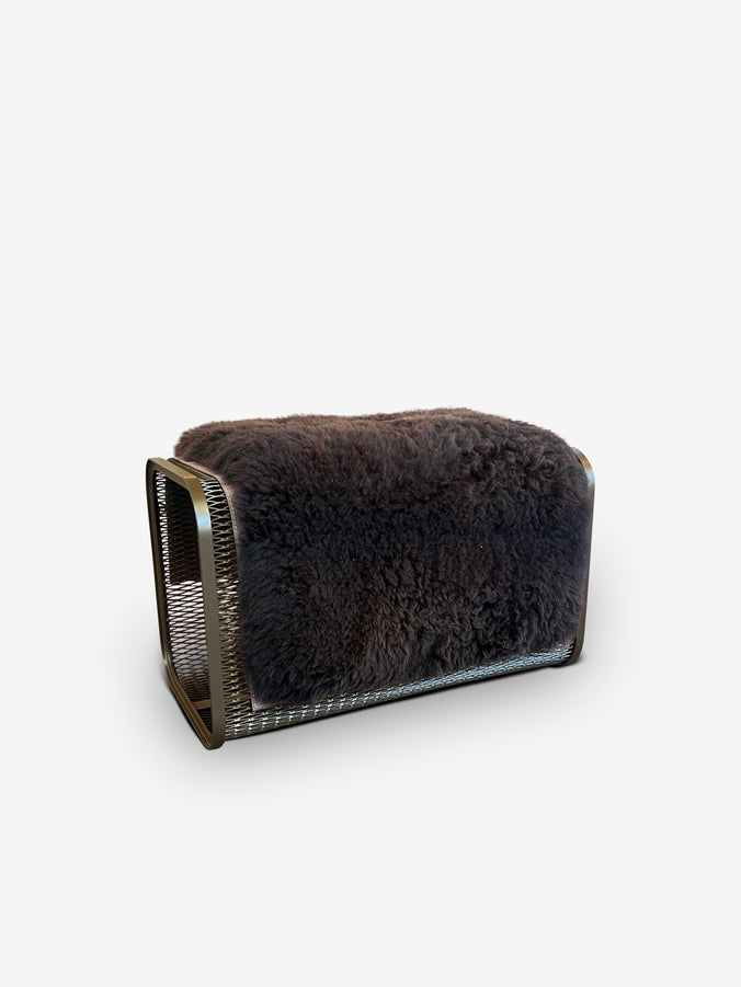Caballito Piccolo Bronze Steel Mesh Bench with Dark Brown Sheepskin & Suede by Oscar Maschera