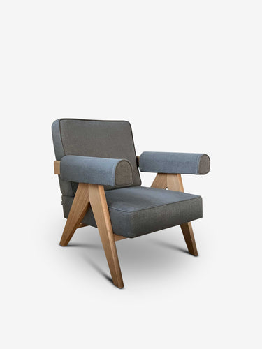Pierre Jeanneret 1960 Capitol Complex in Grigrio Linen with Teak