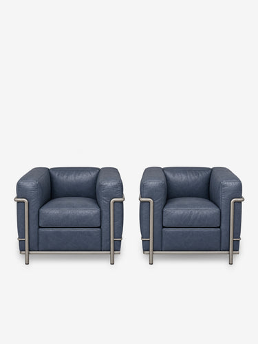 LC2 1928 Armchair with Feather Seat by Corbusier, Jeanneret and Perriand in Structure Grey Enamel with Leather for Cassina