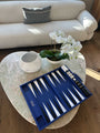 Cobalt Blue and Black Leather Backgammon Board by Geoffrey Parker