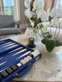 Cobalt Blue and Black Leather Backgammon Board by Geoffrey Parker